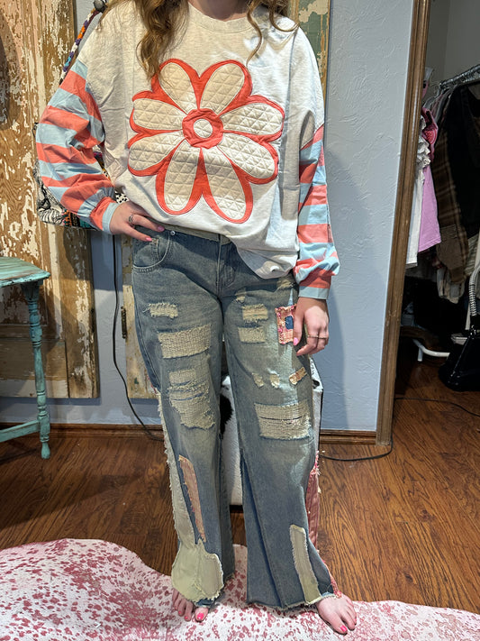 Oli & Hali Distressed Patchwork Denim Pants