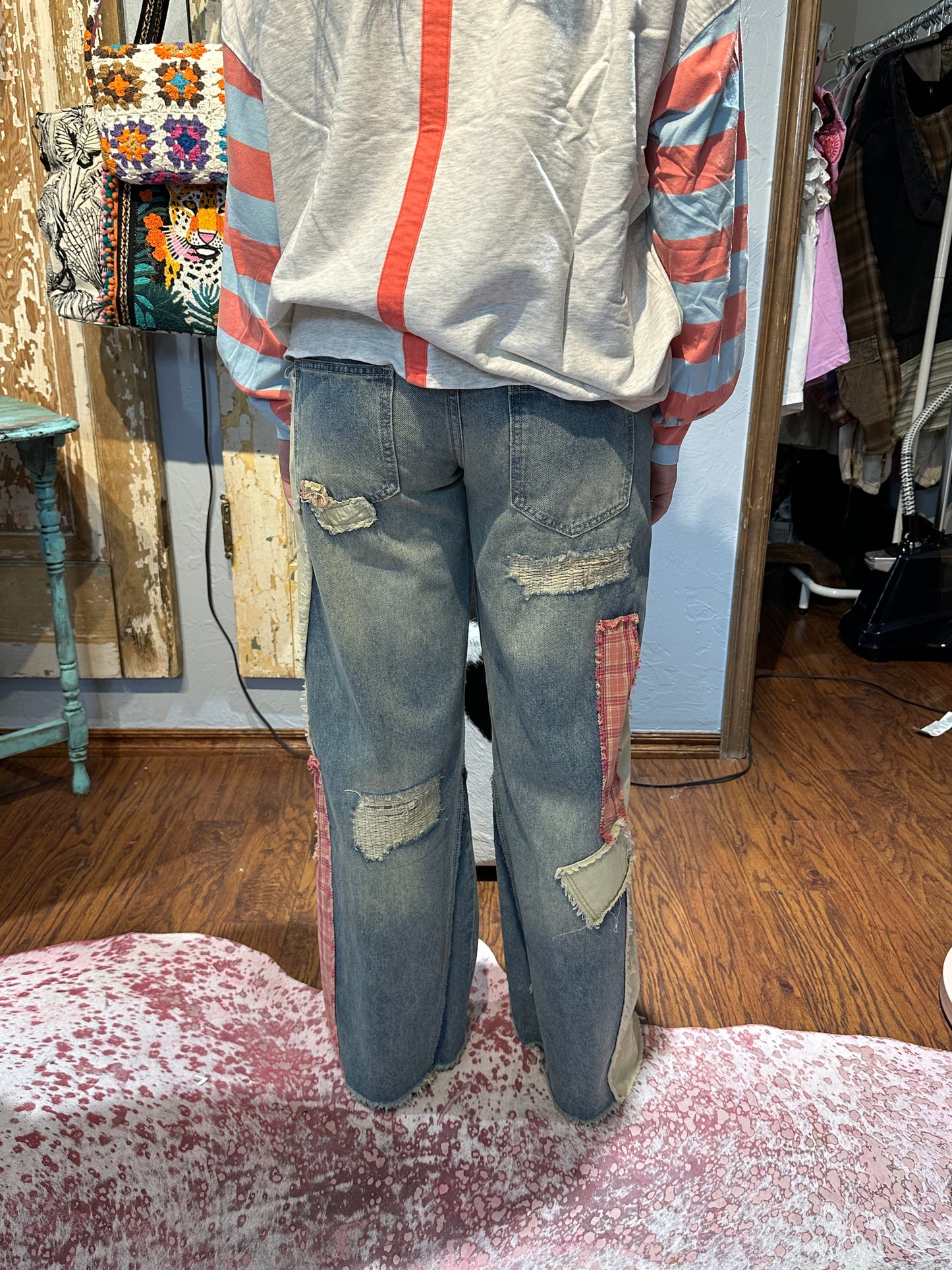 Oli & Hali Distressed Patchwork Denim Pants