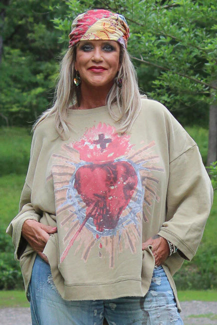 Jaded Gypsy Dance With The Moon Sweatshirt - Olive Sacred Heart