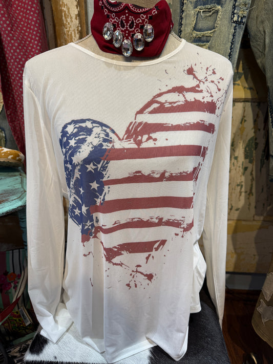 Flag Heart Mesh Top