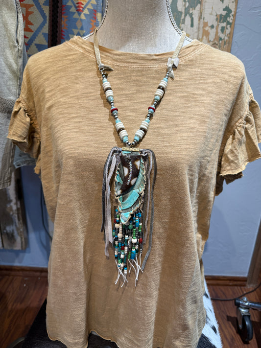 A Rare Bird Bone Horn Hand Cut Beaded Necklace