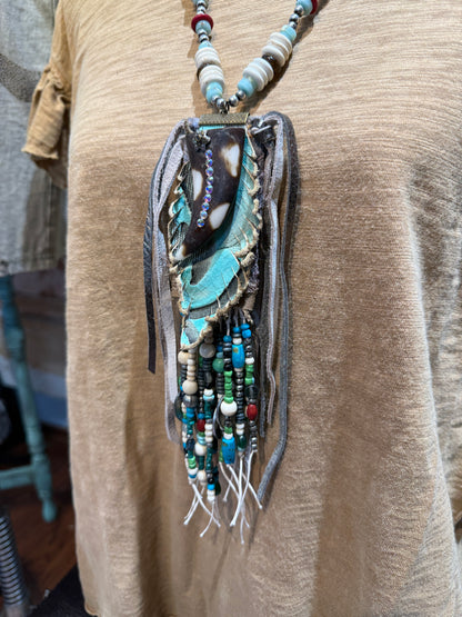 A Rare Bird Bone Horn Hand Cut Beaded Necklace