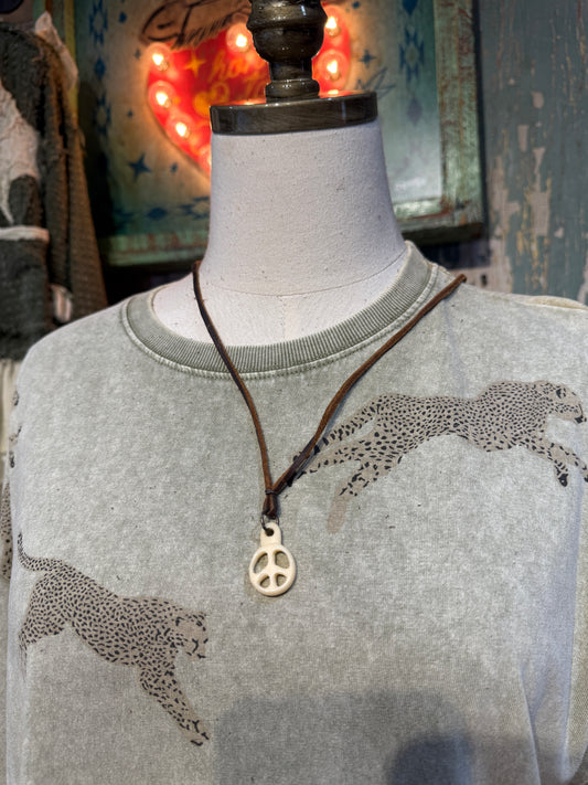 Peace Sign Hand Carved Vintage Mahjong Tile Necklace