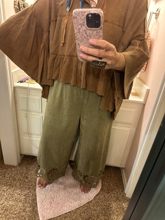 Easel Olive Embroidered Bottom Pants