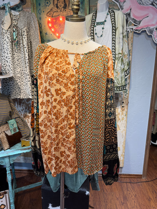 Floral Printed Patchwork Top