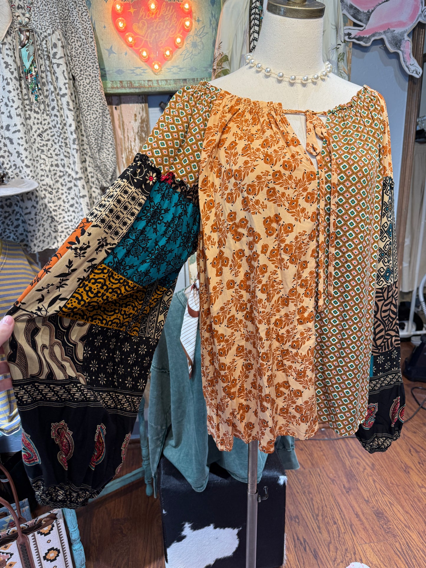 Floral Printed Patchwork Top
