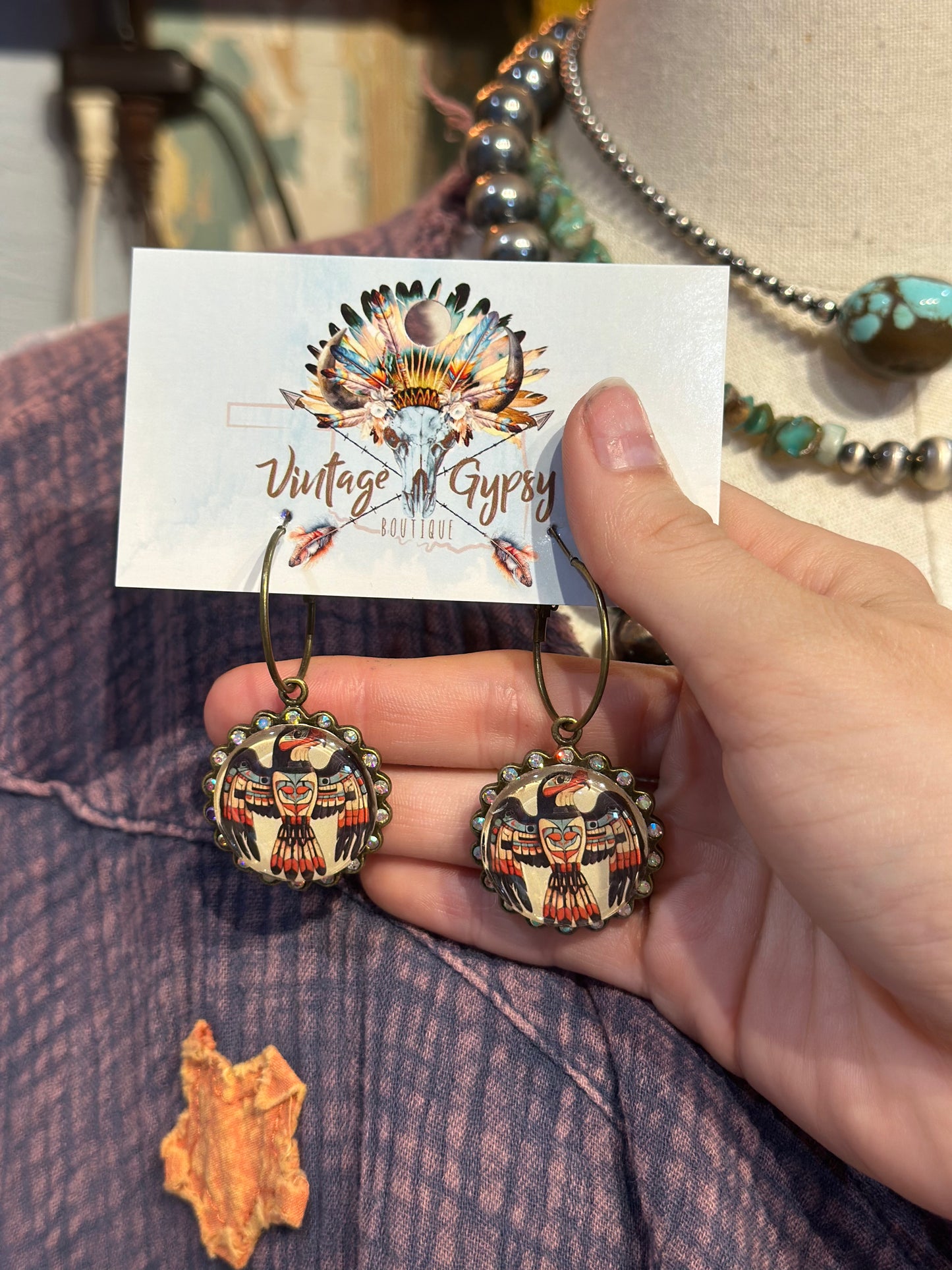 Sandra Ling Thunderbird Hoop Earrings