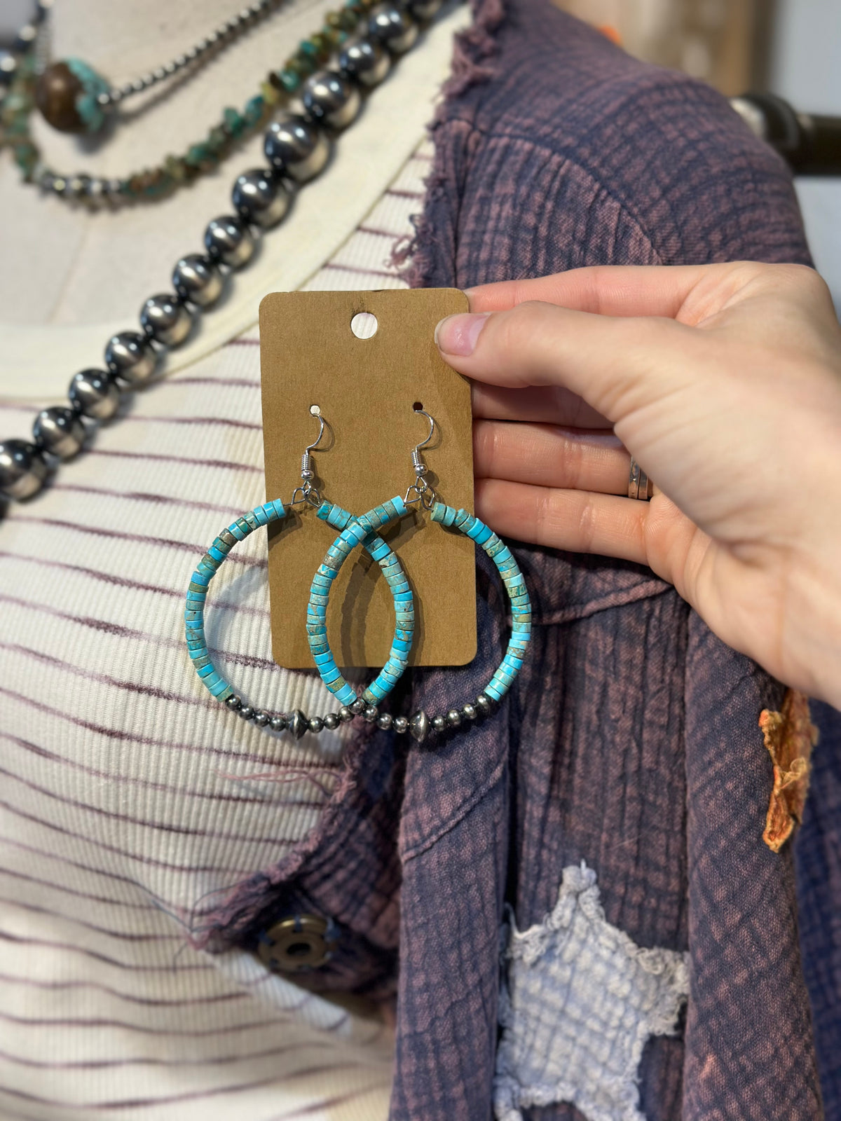 Turquoise & Sterling Silver Hoop Earrings