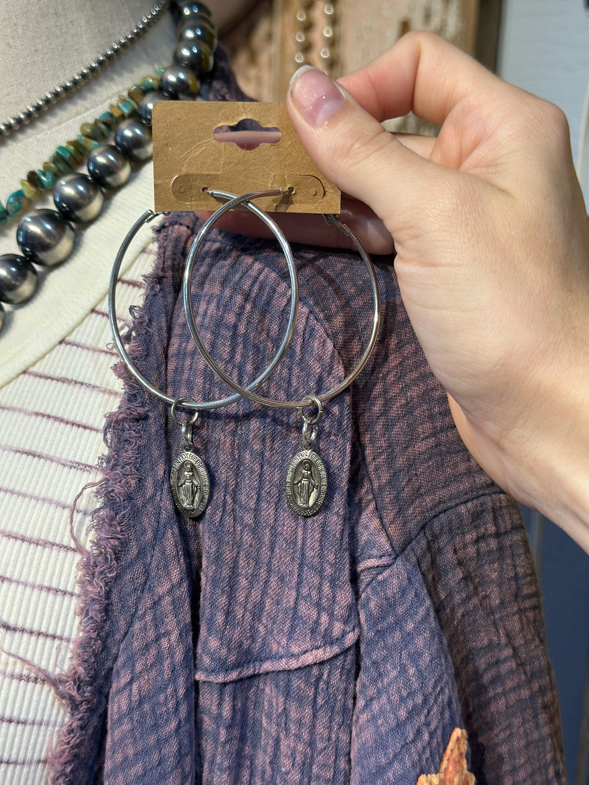 Inspired Silver Mary Hoop Earrings