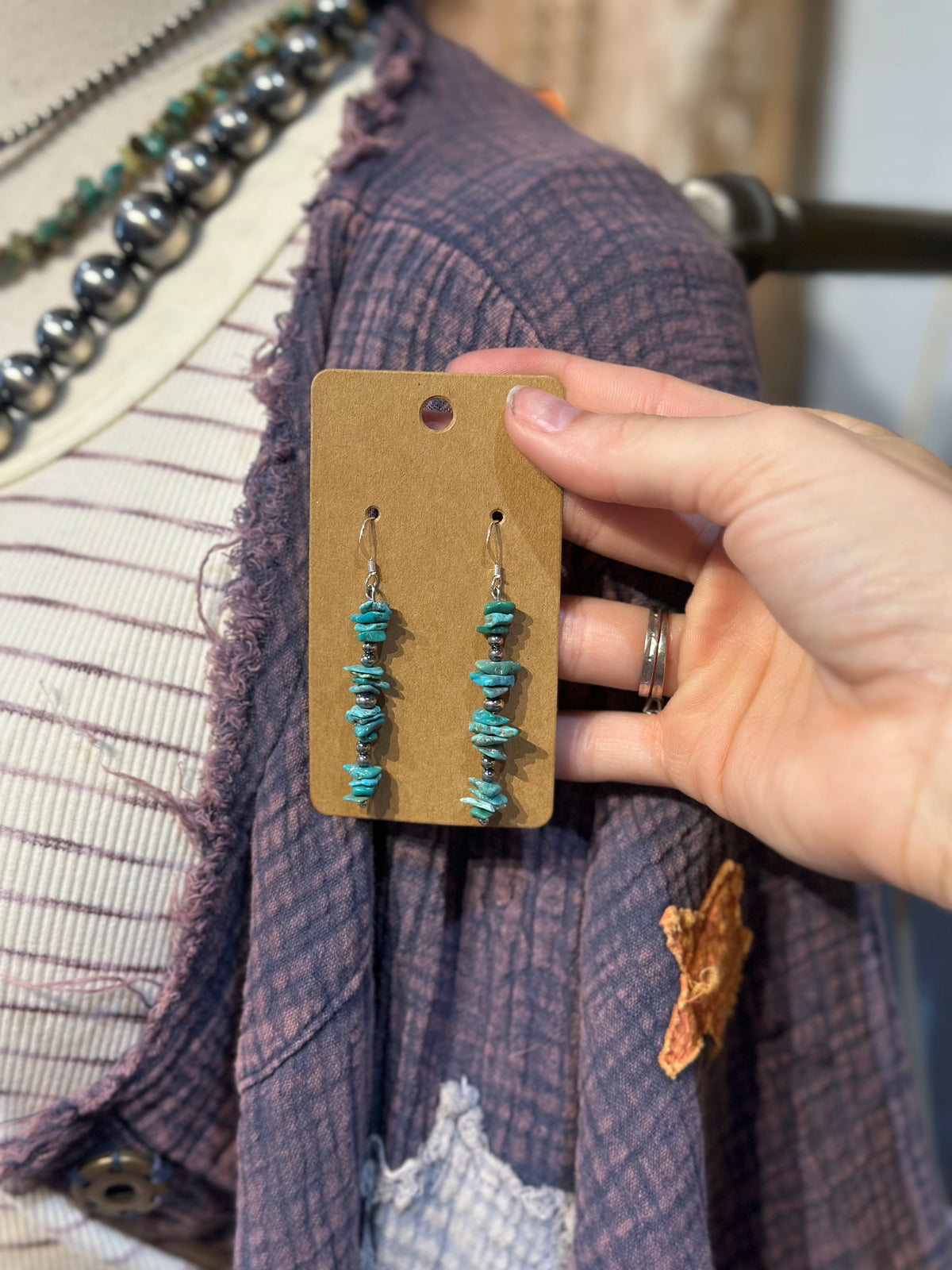 Sterling Silver & Turquoise Chip Earrings