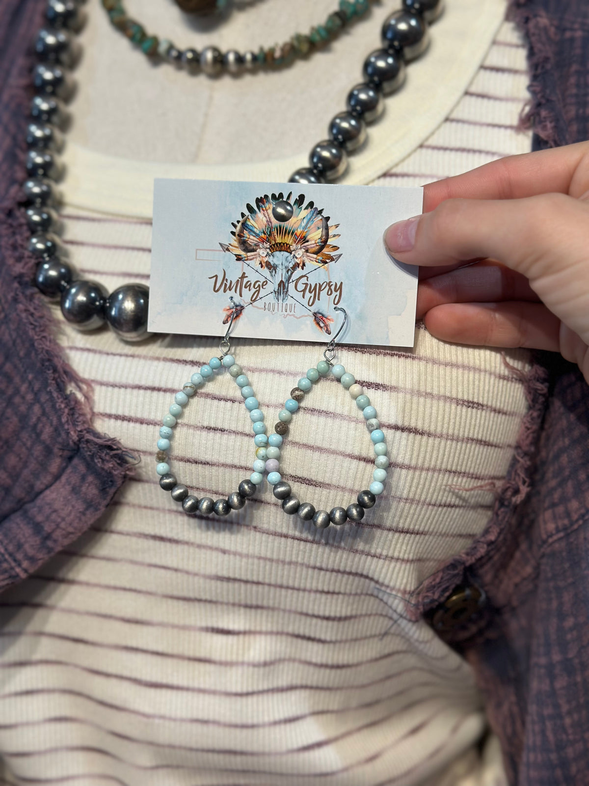 Inspired Turquoise & Silver Teardrop Earrings