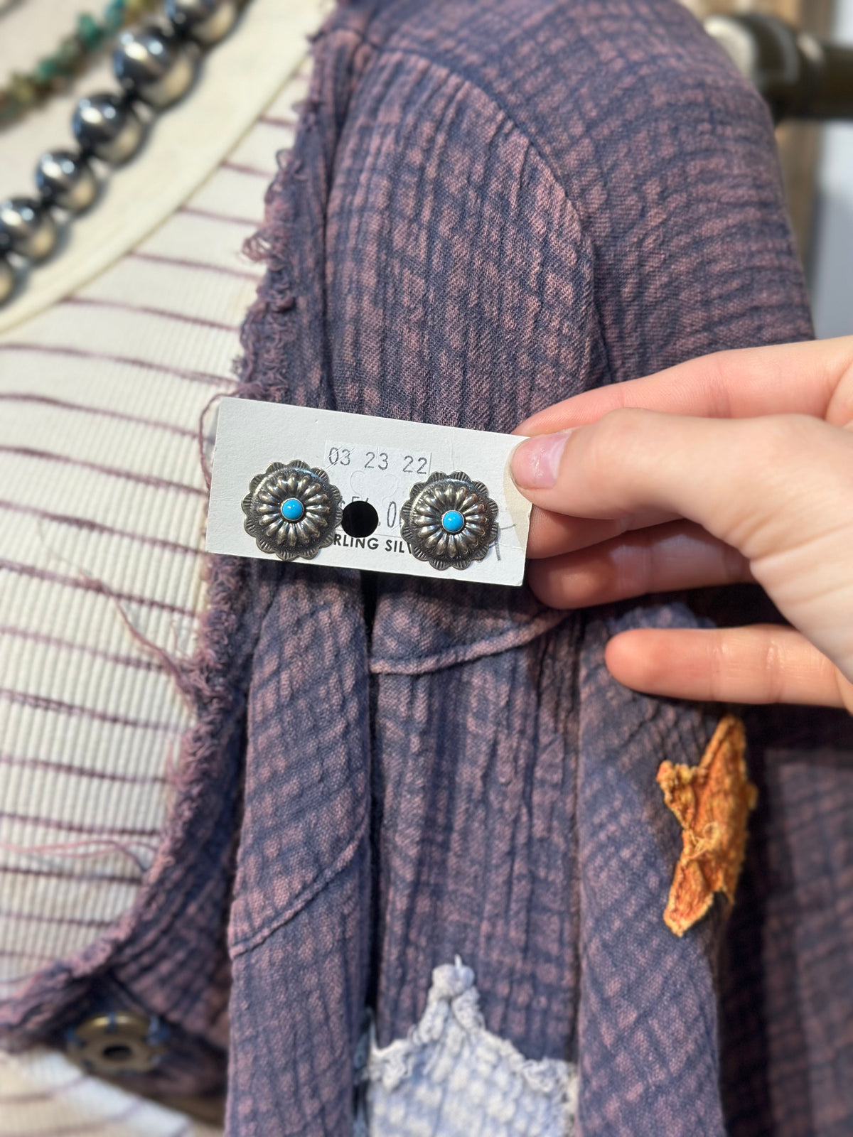 Navajo Sterling Silver & Turquoise Concho Earrings
