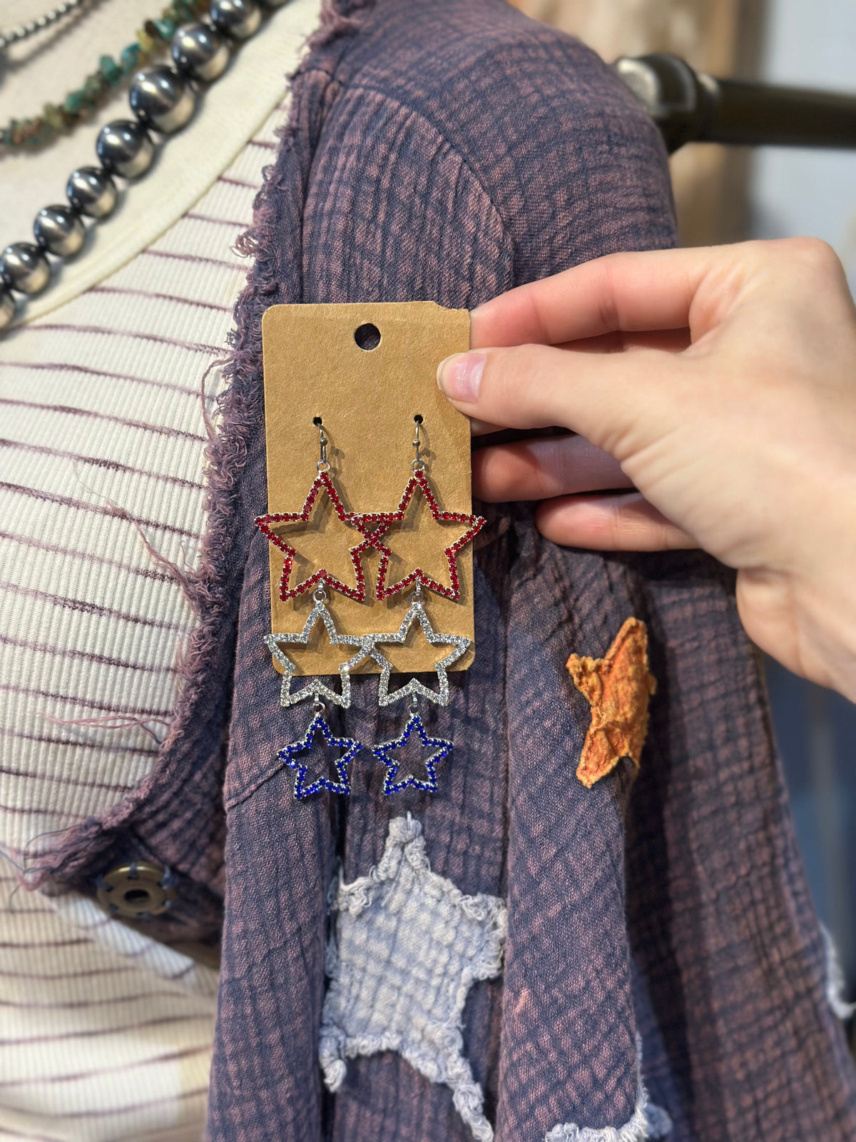 Red, White, and Blue Crystal Star Earrings