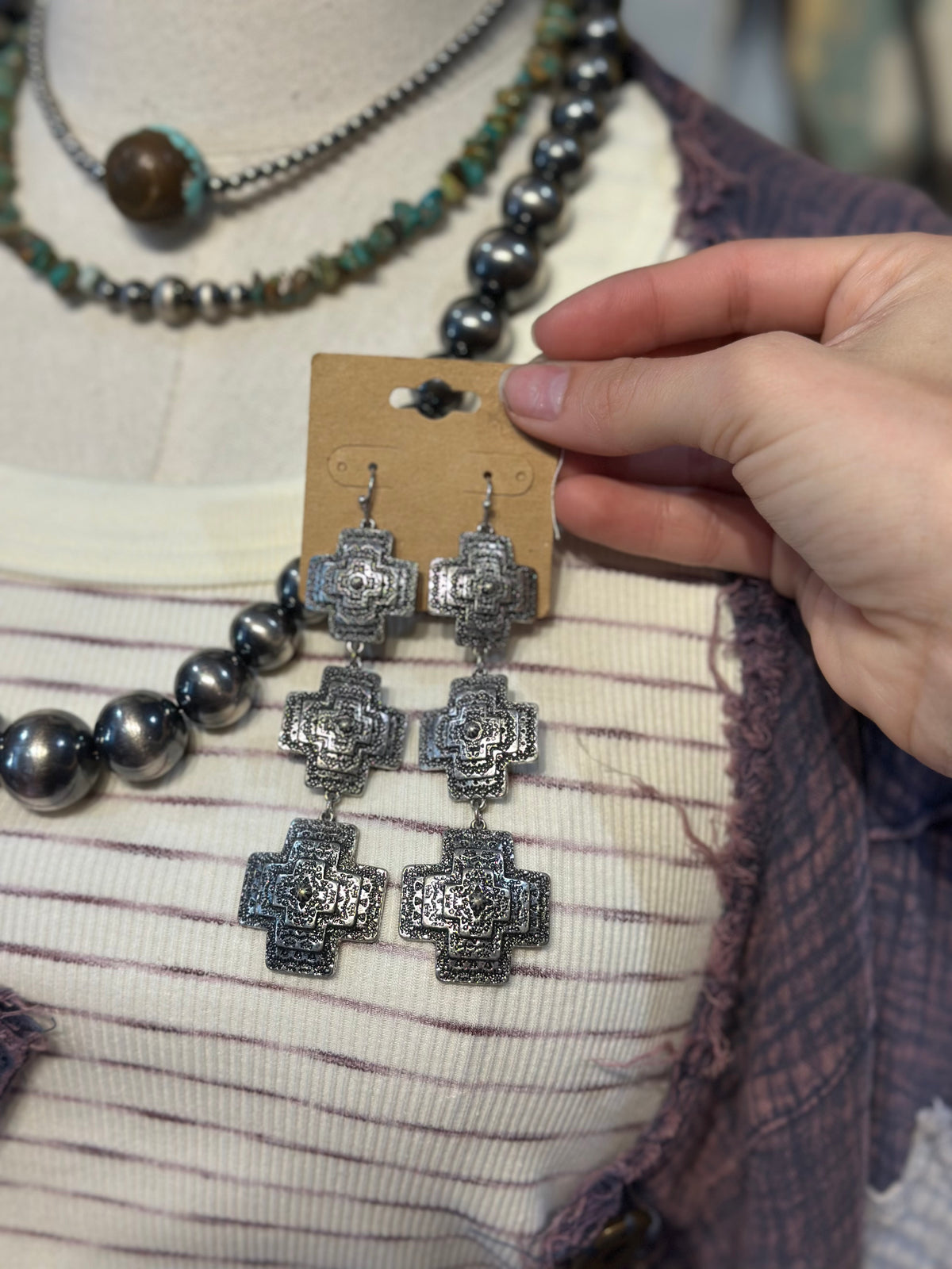 Inspired Silver Triple Concho Earrings