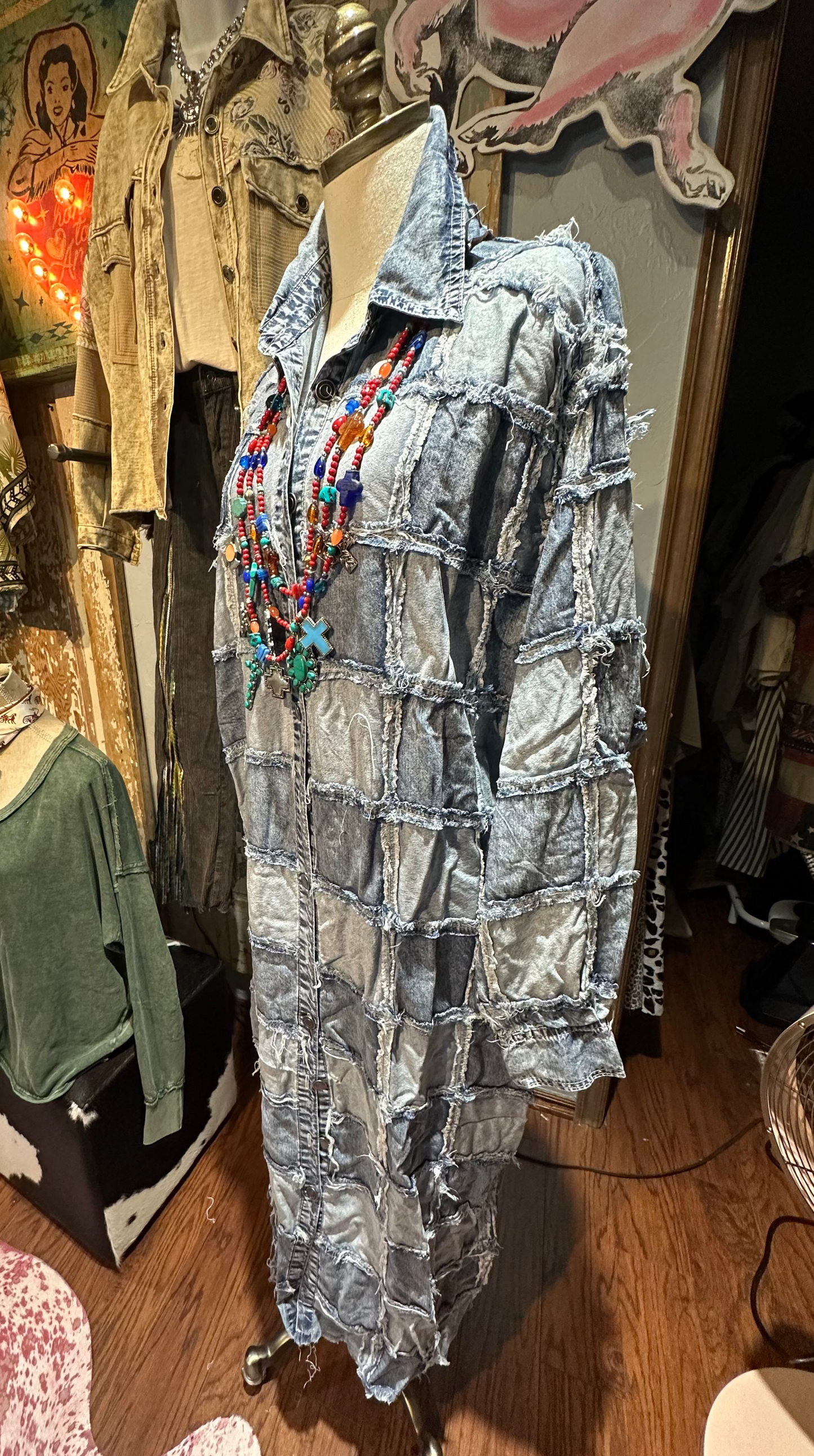 Washed Square Patch Tencel Shirt Dress Denim