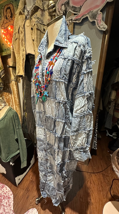 Washed Square Patch Tencel Shirt Dress Denim