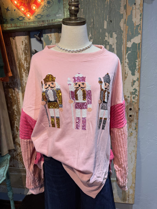 Terry + Corduroy Nutcracker Oversized Sequin Christmas Sweatshirt