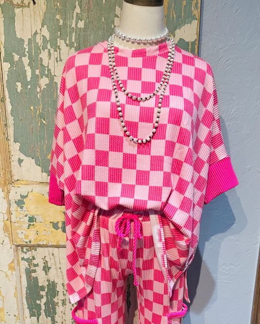 Pink Checkered Short Sleeve Top