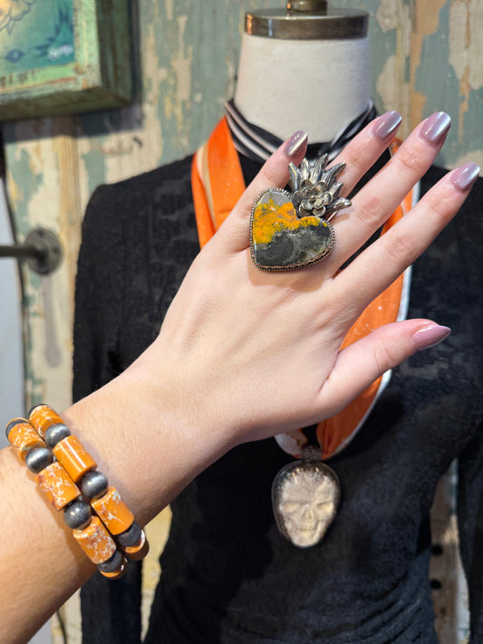 Bumblebee Jasper Tibetan Sacred Heart Adjustable Ring