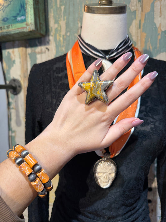 Bumblebee Jasper Tibetan Star Adjustable Ring