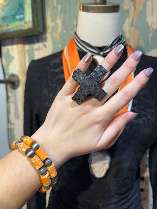 Black Cross Adjustable Ring