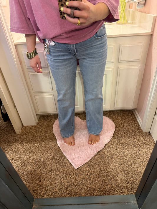 Risen Mid Rise Ankle Straight Jeans