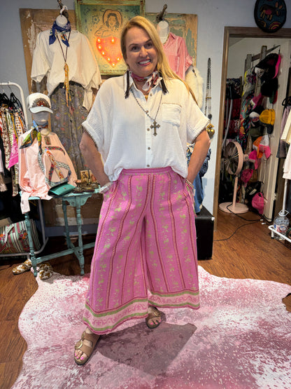Easel Candy Pink Border Stripe Pants