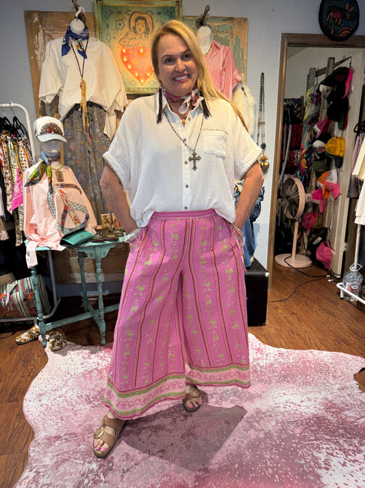 Easel Candy Pink Border Stripe Pants