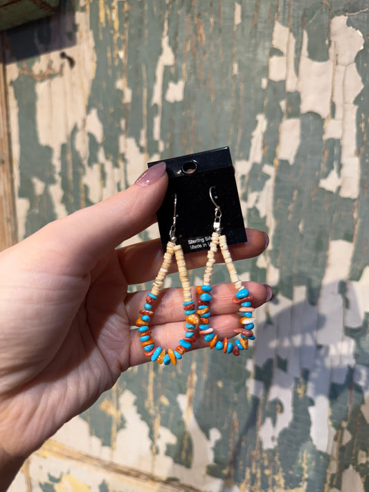 Navajo Made Spiny Oyster and Kingman Turquoise Earrings