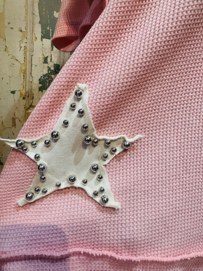 Pink Waffle Knit Star Patch Top