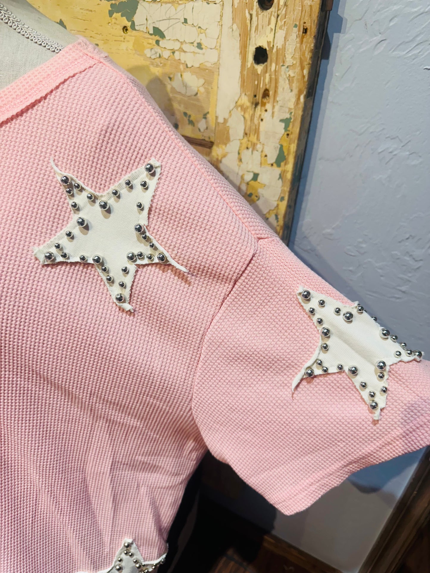 Pink Waffle Knit Star Patch Top