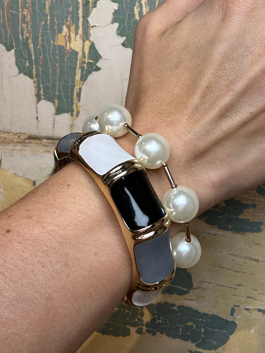 Gray, Black, and White Enamel Magnetic Hinge Bangle
