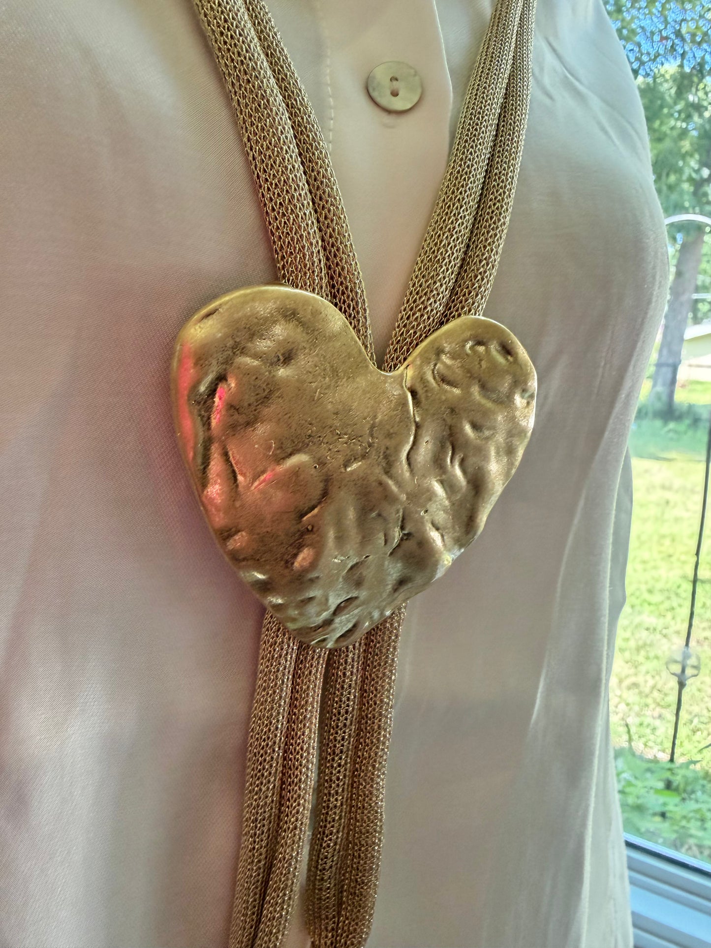 Golden Heart Mesh Statement Necklace