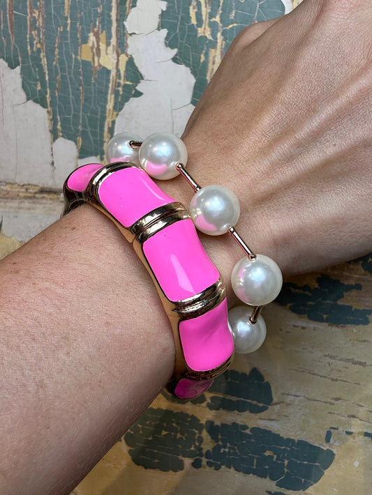 Hot Pink Enamel Magnetic Hinge Bangle