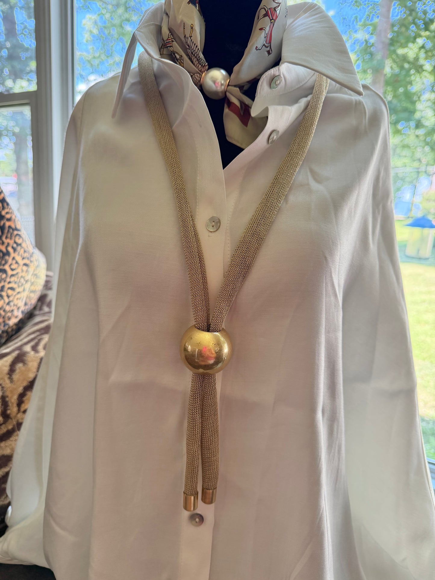 Long Mesh Gold Ball Necklace