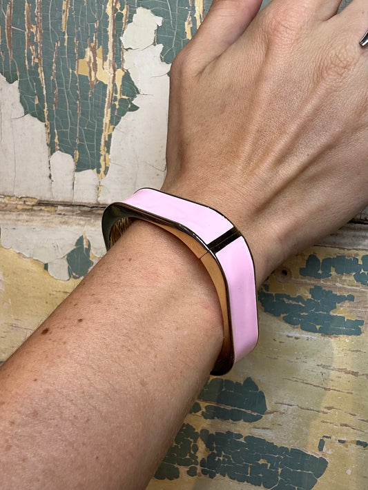 Pink Square Enamel Magnetic Hinge Bangle