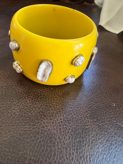 Yellow Mother of Pearl & Resin Statement Bangle