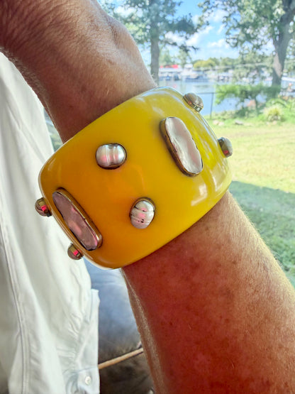 Yellow Mother of Pearl & Resin Statement Bangle