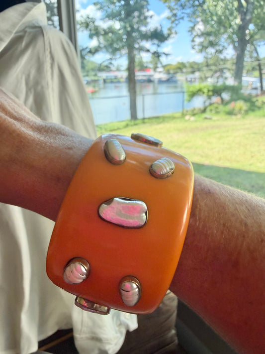 Orange Mother of Pearl & Resin Statement Bangle