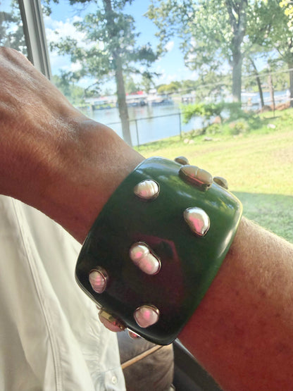 Emerald Green Mother of Pearl & Resin Statement Bangle
