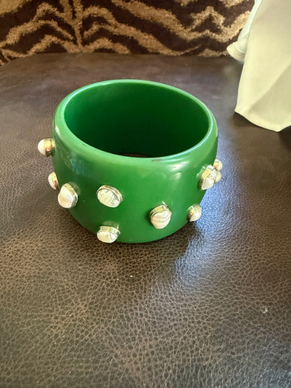Emerald Green Mother of Pearl & Resin Statement Bangle