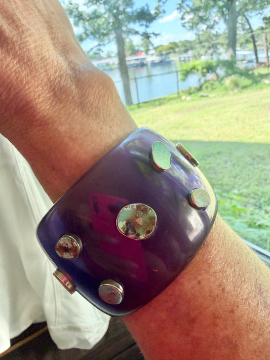 Purple Genuine Turquoise Resin Statement Bangle