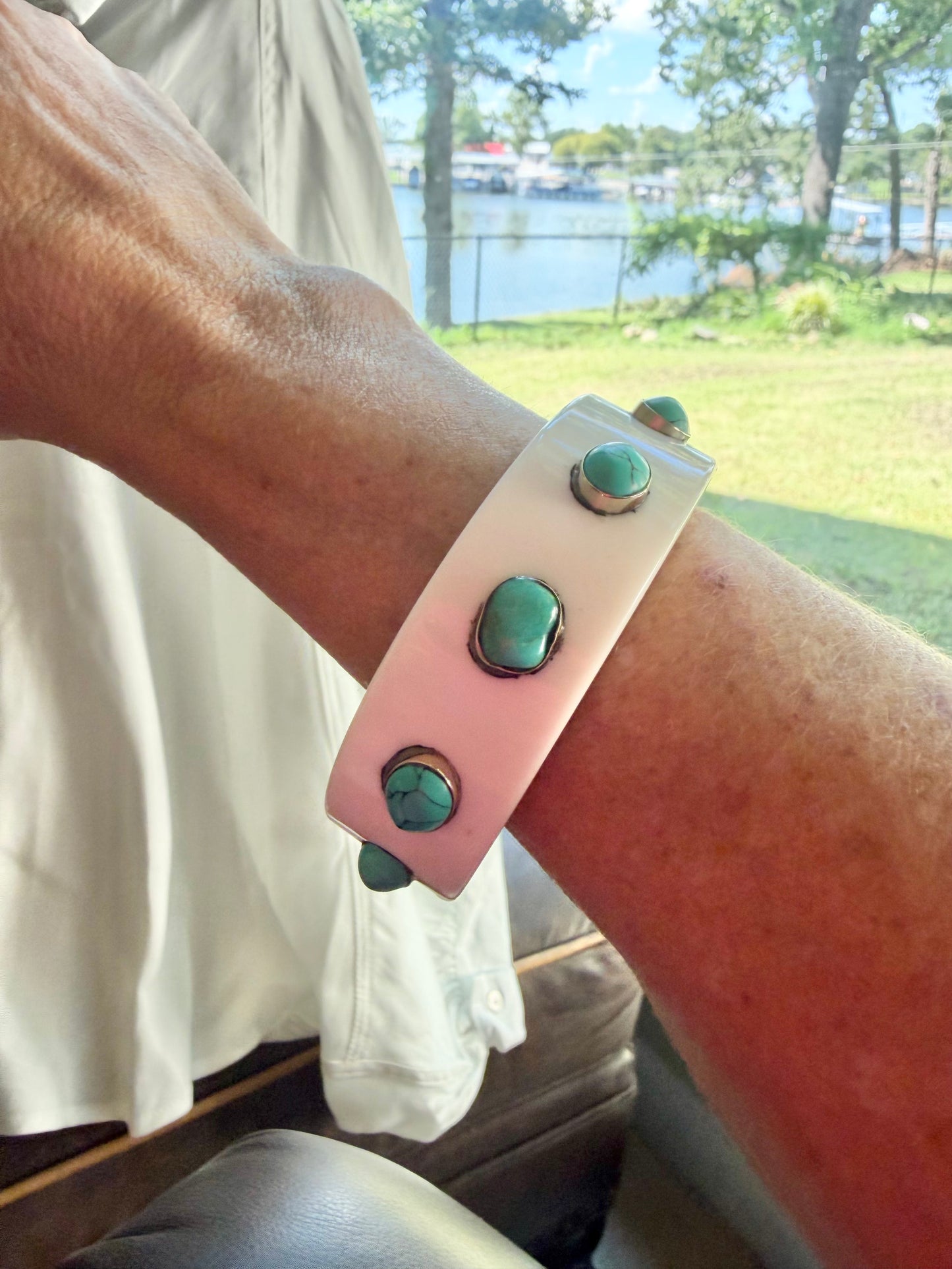 Small White Turquoise Resin Bangle