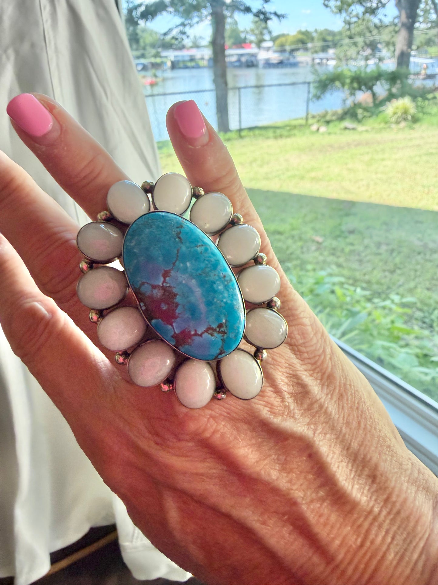 Genuine Turquoise & Moonstone Statement Ring
