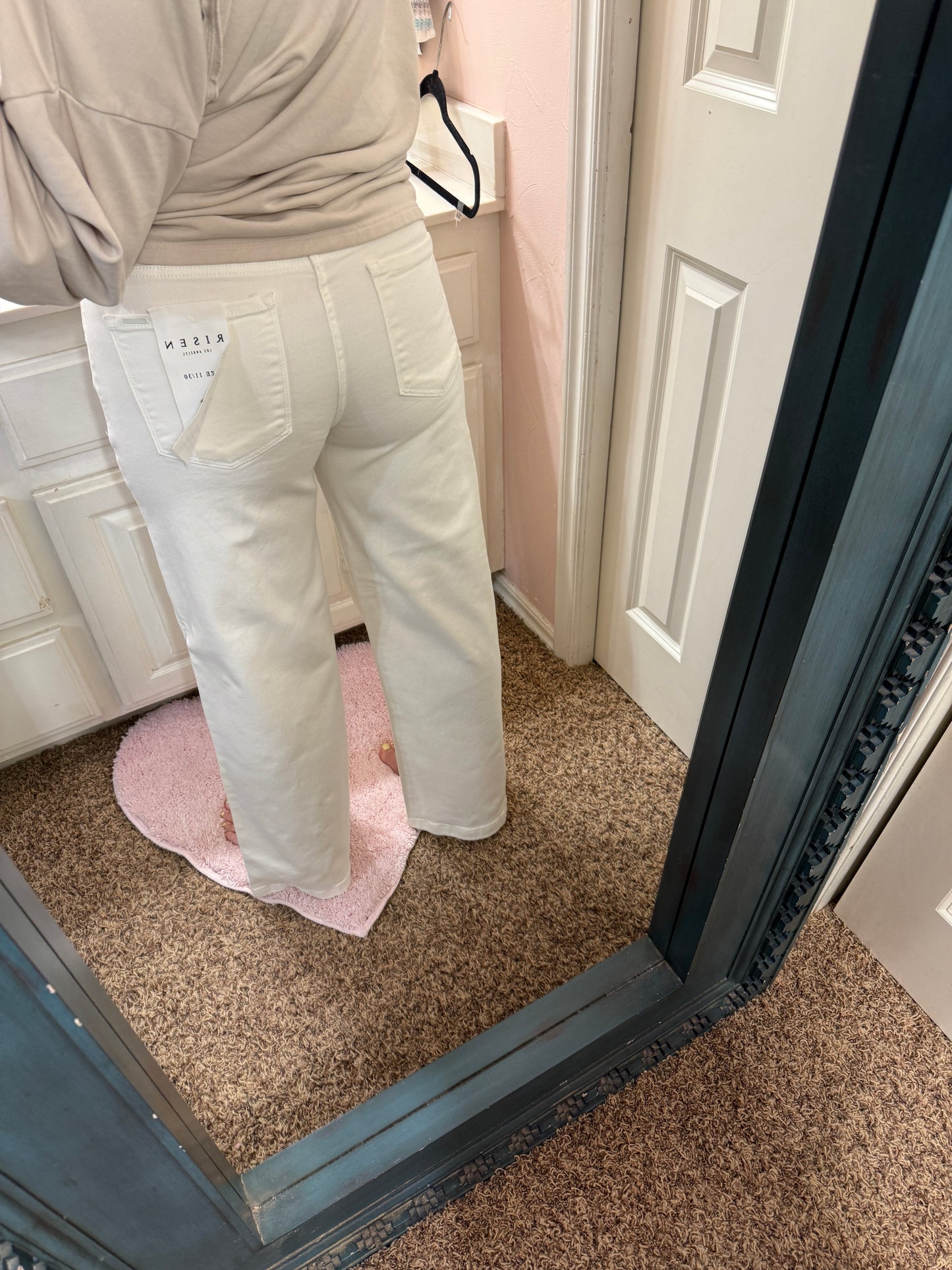 Risen Mid Rise Crop Wide Leg Cream Flower Pants