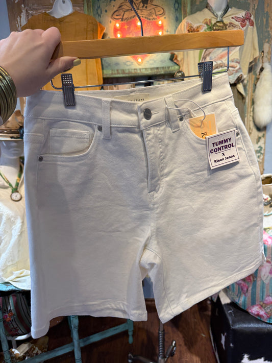 RISEN High-Rise Relaxed Mid Length Shorts White