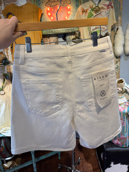 RISEN High-Rise Relaxed Mid Length Shorts White