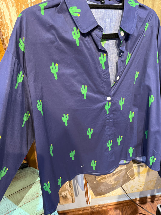 Navy Cactus Top