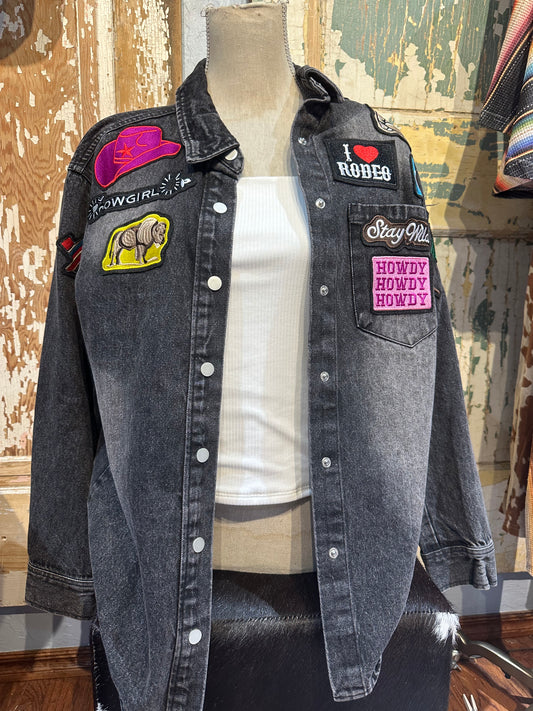 Black Denim Patch Jacket
