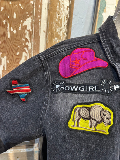 Black Denim Patch Jacket